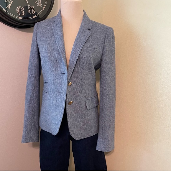 J. Crew Blue Wool Herringbone Schoolboy Blazer Like New 0 - Picture 1 of 11